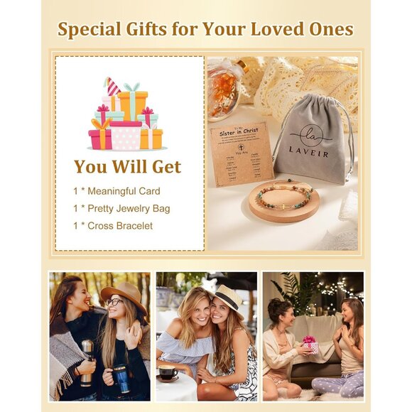 Christian Cross Bracelet for Women Natural Stone Steel Gift for Faith - Picture 6 of 6